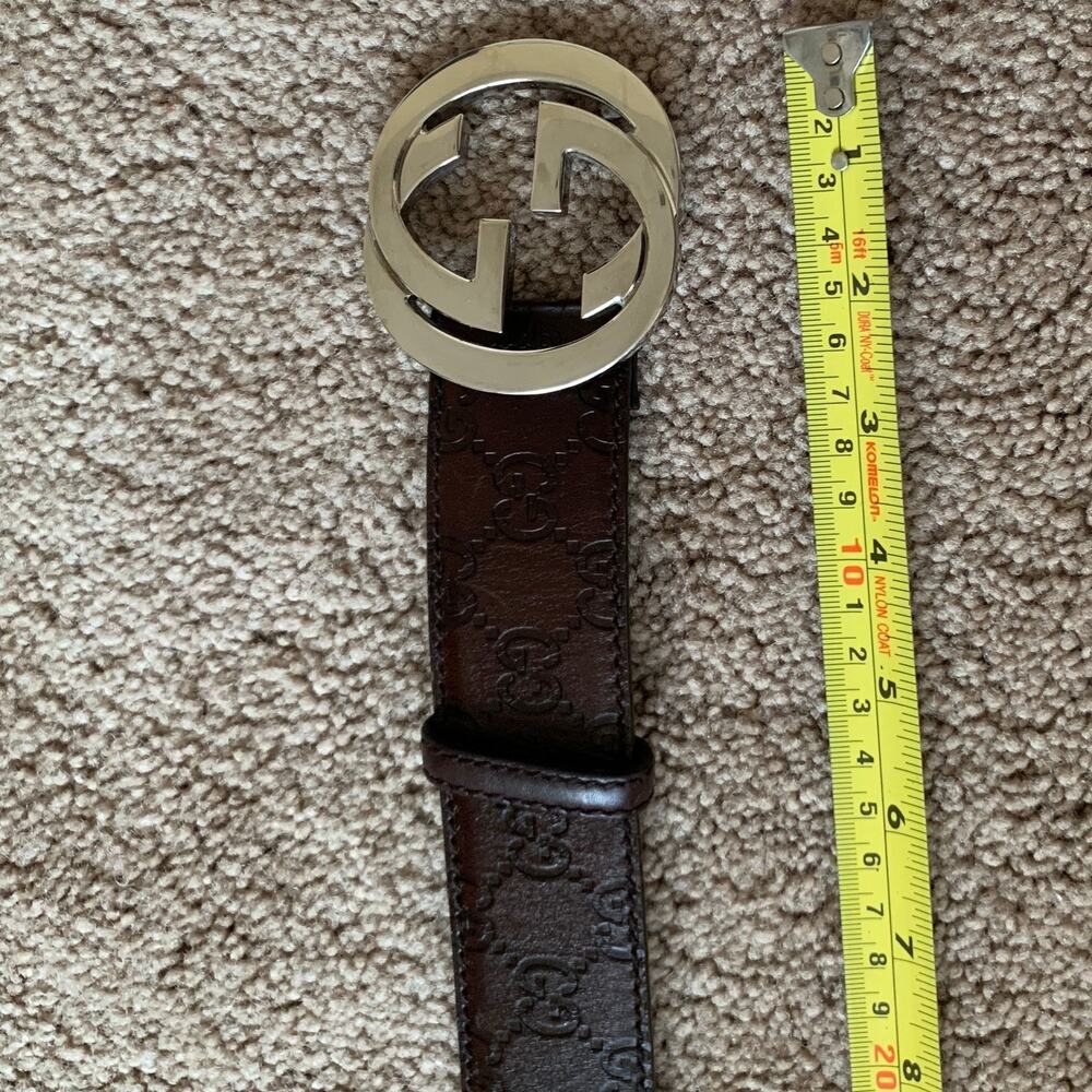 G1047 Gucci unisex 90 cm 36 inch signature monogram brown leather belt - Picture 2 of 4
